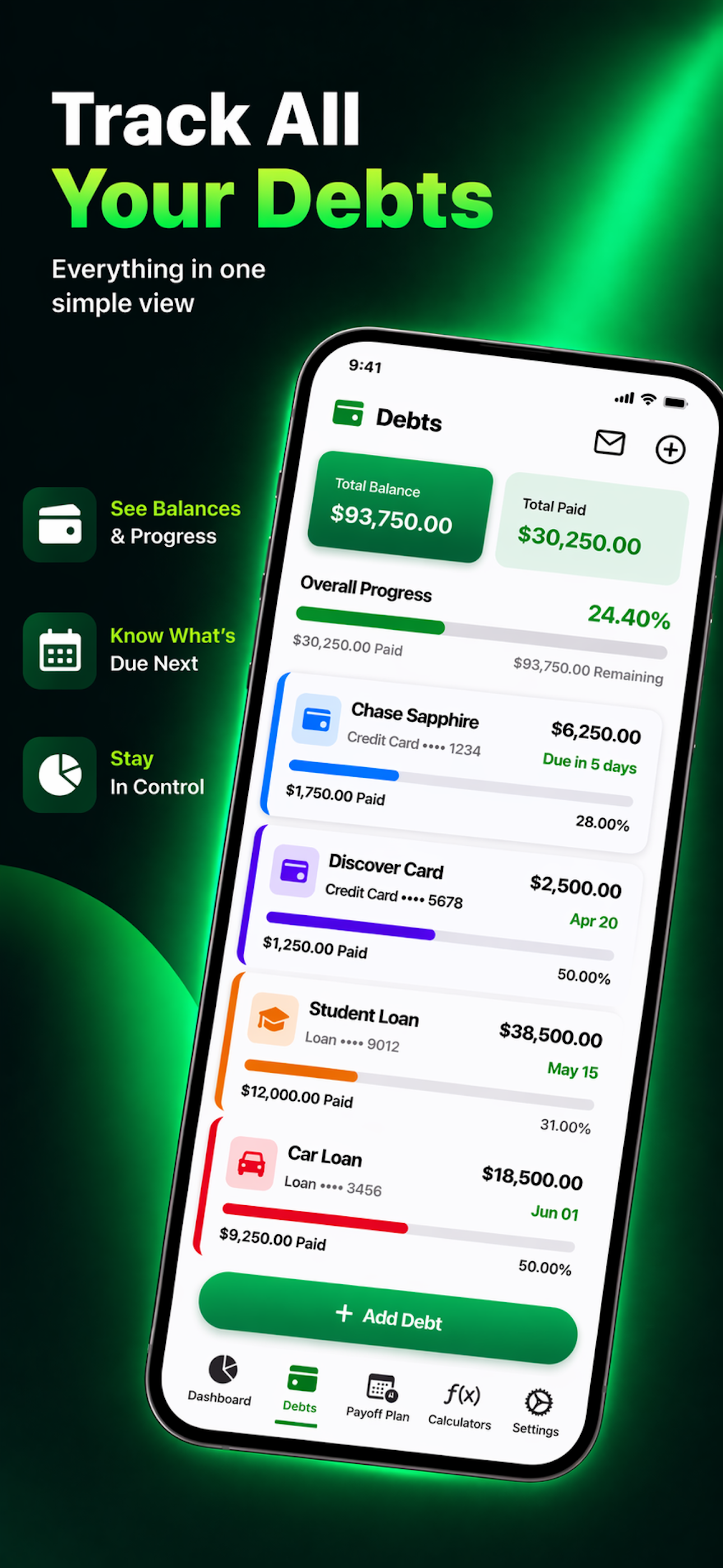 Track all debts in one place